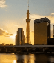 夕阳下东京城市建筑景观6739#横屏 