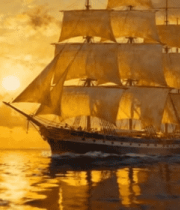 夕阳下海洋上航行的帆船5597#横屏 