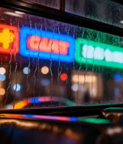 公交车内透过雨窗看夜景11383#横屏 