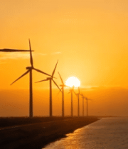 夕阳下海边风力发电风车8519#横屏 