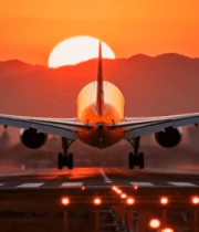 夕阳下飞机跑道起飞场景14225#横屏 