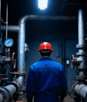 工人在工厂检查管道设备13649#横屏 