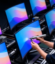 工人在工厂检测电脑显示器10815#横屏 