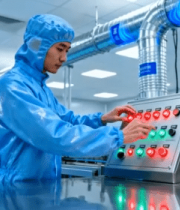 	 工人于无尘车间操作设备2248#横屏 