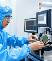 工人在无尘车间操作芯片设备8155#横屏 