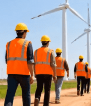 工人在风力发电场中行走5998#横屏 