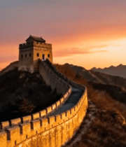 夕阳下的长城烽火台景观6036#横屏 