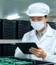 	 工人在工厂使用平板检查电路板14441#横屏 