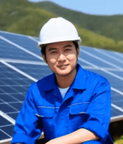 工人于太阳能板旁蹲坐5669#横屏 