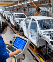 工人操作设备的汽车制造生产线14241#横屏 