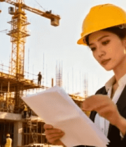 工地女工程师查看图纸5126#横屏 