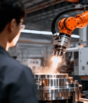 工人观察工厂机械臂作业8007#横屏 