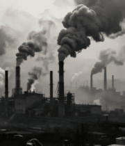 工厂烟囱排放烟雾场景2732#横屏 