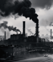 工厂烟囱排放黑色烟雾11946#横屏 