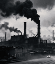 工厂烟囱排放黑色烟雾11946#横屏 
