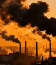 工厂烟囱排放烟雾景象(1)12358#横屏 