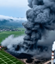 工厂烟囱排放滚滚黑烟8710#横屏 