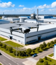 工厂上空飞行的无人机素材120#横屏 