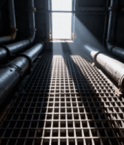 工厂内生锈管道与网格地面12571#横屏 