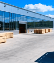 工厂外堆放木托盘的场景5776#横屏 