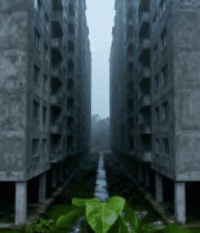 雾中未完工高楼建筑1075#横屏 