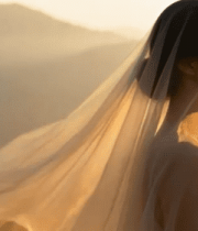 夕阳下戴头纱的新娘侧影5951#横屏 