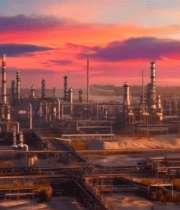 夕阳下的石油化工厂全景2789#横屏 