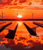 夕阳下的太阳能与风力发电场(1)4719#横屏 
