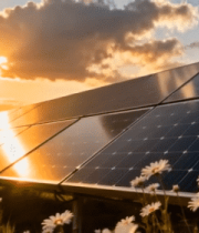 夕阳下的太阳能光伏板163#横屏 