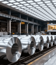 工厂内堆放的成卷钢铁素材492#横屏 