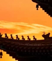 古建筑屋檐晚霞剪影画面15058#横屏 