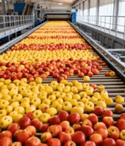 工厂传送带输送红黄苹果14966#横屏 