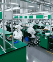 无尘车间工人进行电子装配11279#横屏 