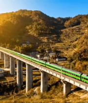 	 高架桥铁路动车穿行画面5245#横屏 