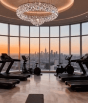 高层健身房内景与城市景观3228#横屏 