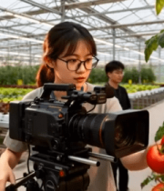 温室大棚内女子操作摄像机10333#横屏 