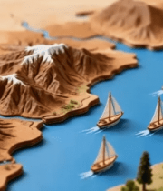 微缩景观山川河流帆船场景2251#横屏 