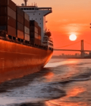港口货轮日落景象13193#横屏 