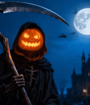 万圣节死神装扮持镰刀场景4685#横屏 