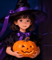 万圣节小女孩扮女巫持南瓜14863#横屏 