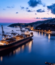 港口货轮集装箱暮色景象856#横屏 