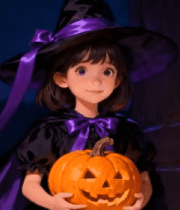 万圣节小女孩扮女巫持南瓜14863#横屏 