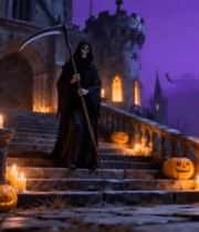 万圣节死神城堡前持镰刀场景7574#横屏 