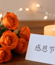 感恩节橙色玫瑰蜡烛桌面素材2596#横屏 