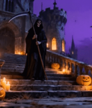 万圣节死神城堡前持镰刀场景7574#横屏 