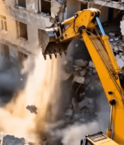 挖掘机拆除旧建筑现场4122#横屏 