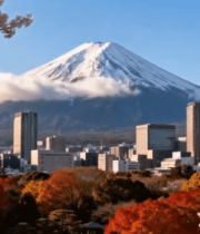 富士山与城市及樱花景观5446#横屏 