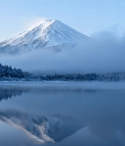 富士山雪景湖面倒影景观10372#横屏 