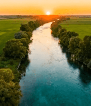 田野河流日落航拍全景9427#横屏 