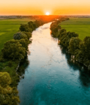 田野河流日落航拍全景9427#横屏 